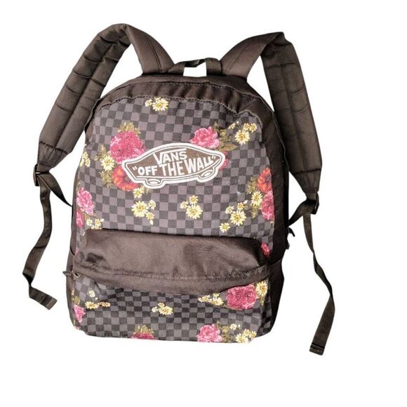 Vans Off The Wall Floral Checked Standard Size Book Bag Travel School Backpack - Picture 10 of 10